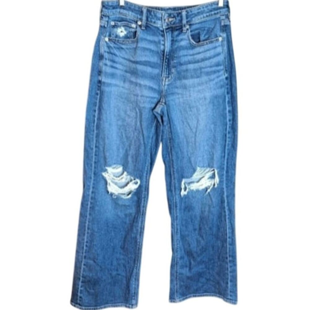 American Eagle Women 6 Medium Wash "Super High Rise" Baggy Wide Leg Denim Jeans